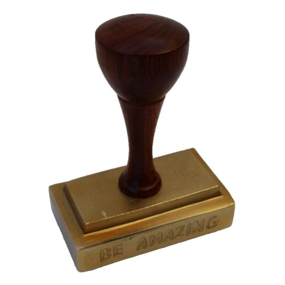 Vintage Wood / Metal Large "Be Amazing" Rubber Stamp Figure Statue Desk Prop